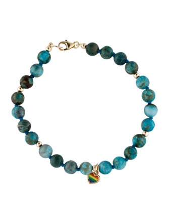 Bracelet 14K Dyed Magnesite Rainbow Heart Charm Bracelet