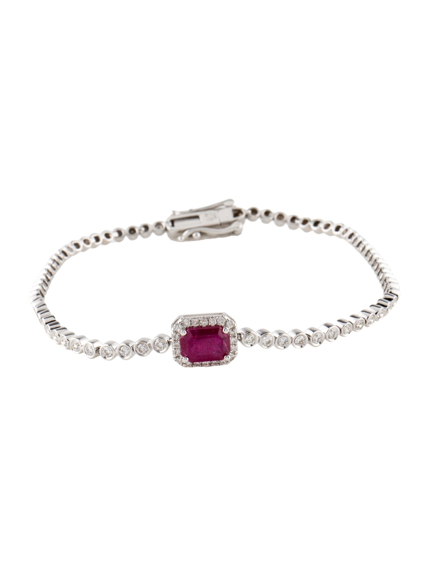 Bracelet 14K 1.35ct Ruby & Diamond Link Bracelet 14K White Gold Link