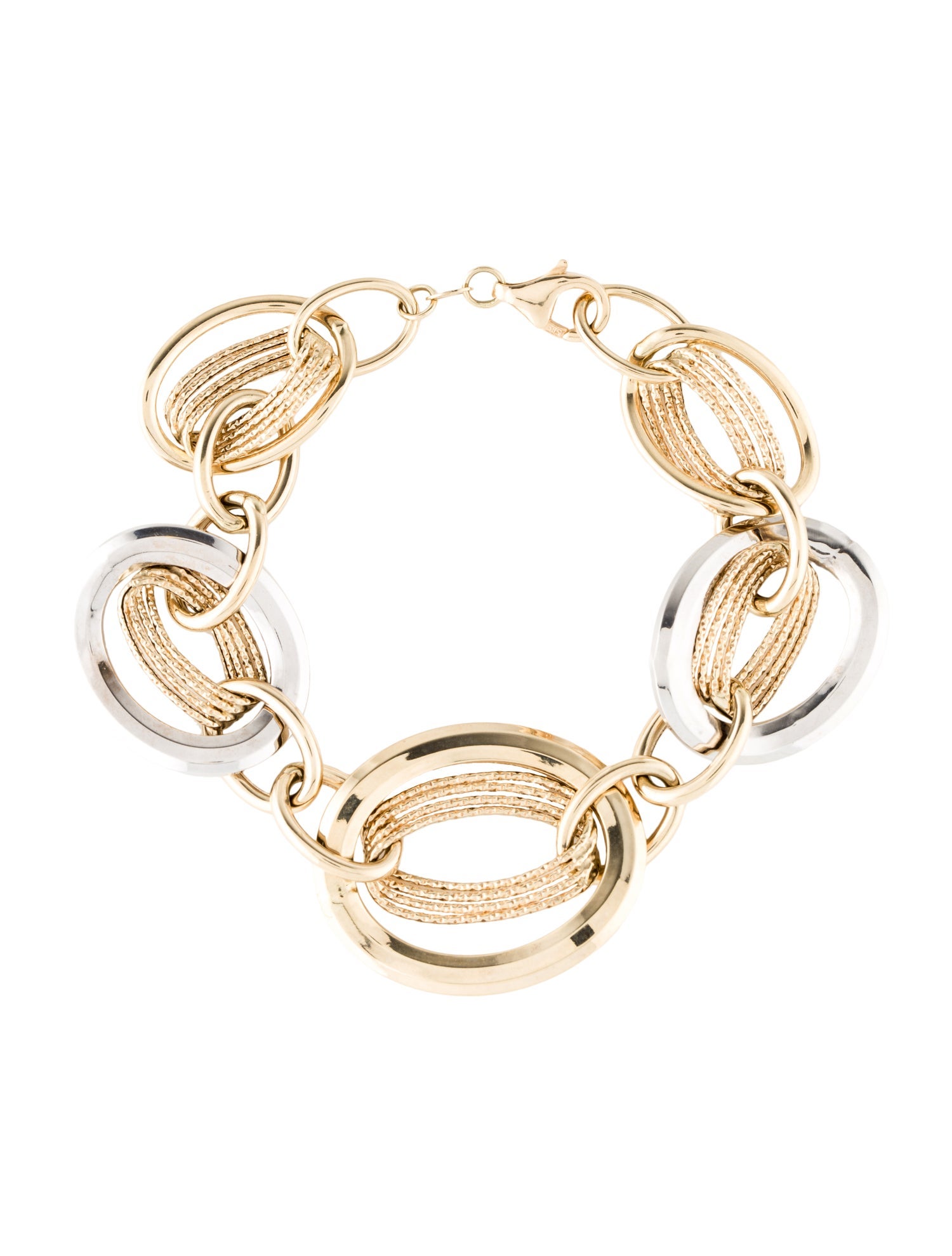 Bracelet 14K TwoTone Textured Link Bracelet 14K Yellow Gold Link