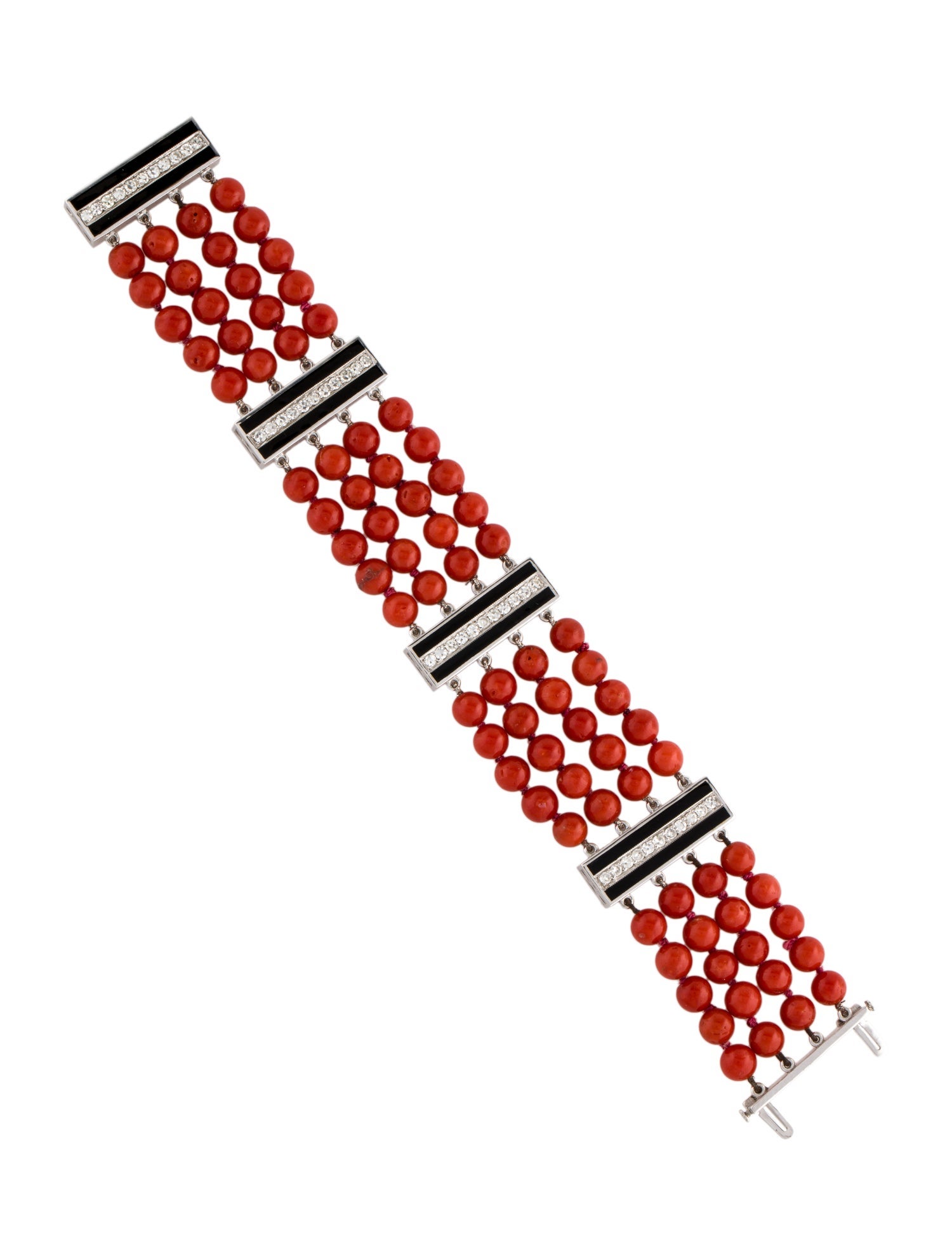 Bracelet 18K Coral, Diamond & Enamel Bead