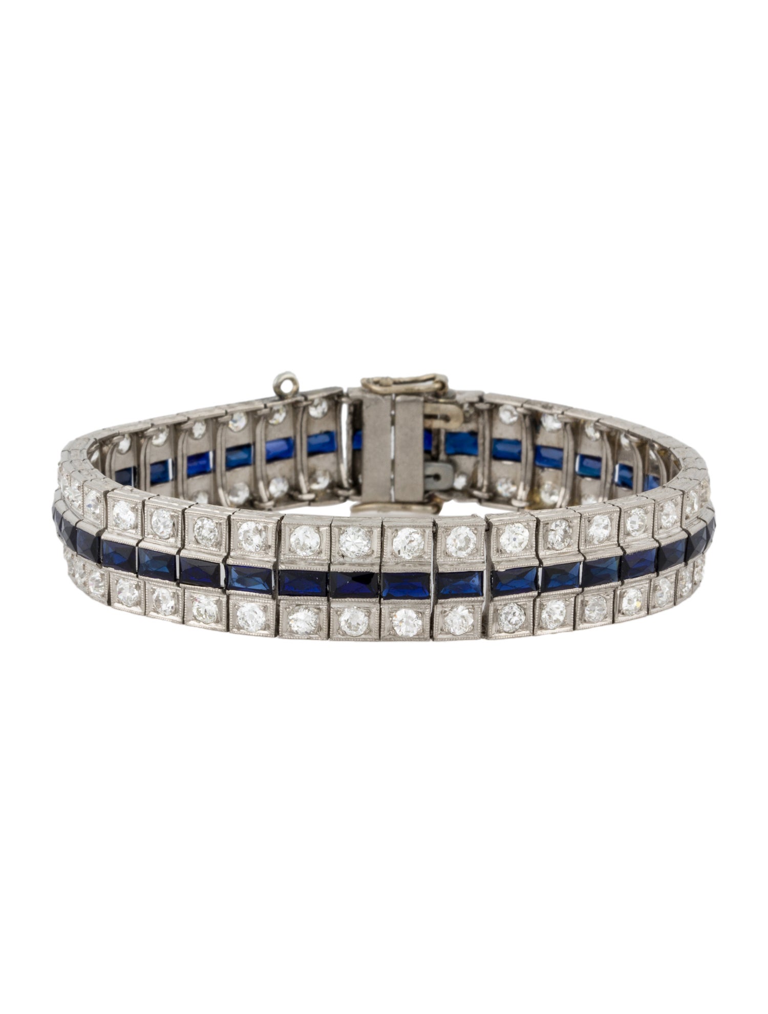 Bracelet Art Deco Platinum Synthetic Sapphire & Diamond Bracelet