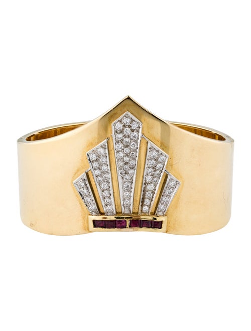 Bracelet 18K 1.60ctw Diamond & Ruby Retro Hinged Cuff Bracelet