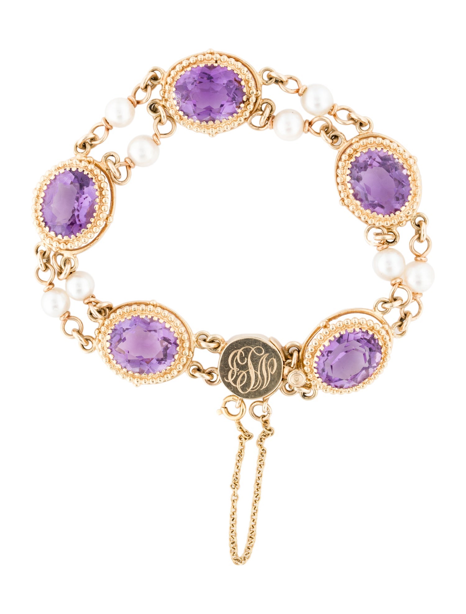 Bracelet 14K Pearl & Amethyst Link Bracelet