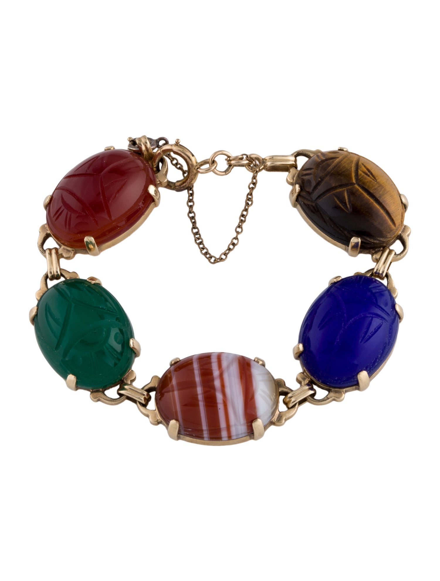 Bracelet 14K Multistone Scarab Link Bracelet