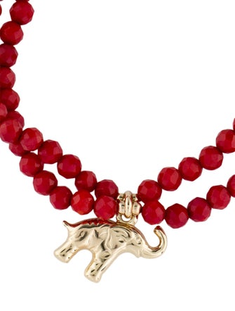 Bracelet 14K Dyed-Coral Elephant Beaded Double Strand Bracelet
