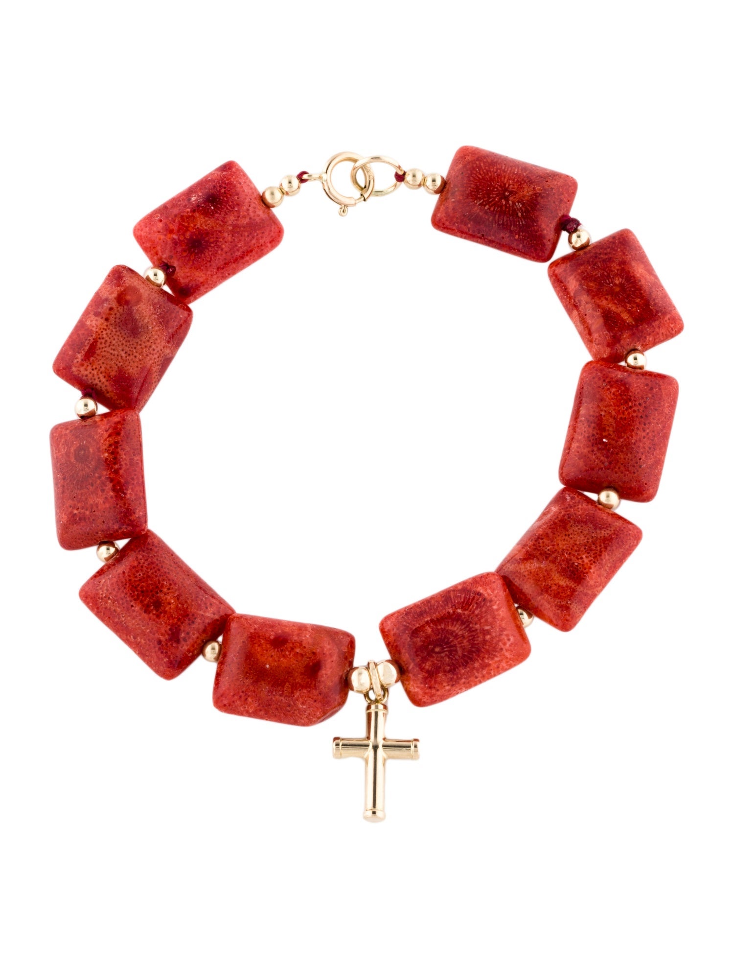 Bracelet 14K Dyed Coral Cross Charm Bracelet