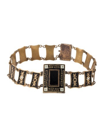Bracelet Link Victorian 14K Jet & Enamel
