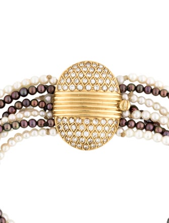 Bracelet 18K Pearl, Dyed Pearl & Diamond Multistrand Bracelet