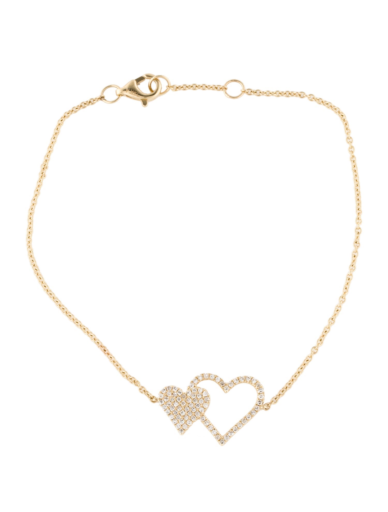 Bracelet 14K Diamond Double Heart Station