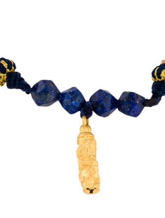Bracelet 24K Hollow Charm, Lapis Lazuli Bead Adjustable Cord Bracelet