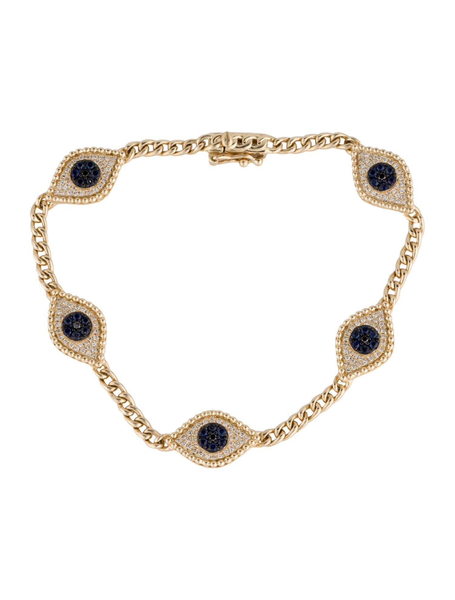 Bracelet 14K Diamond & Sapphire Evil Eye Station Bracelet