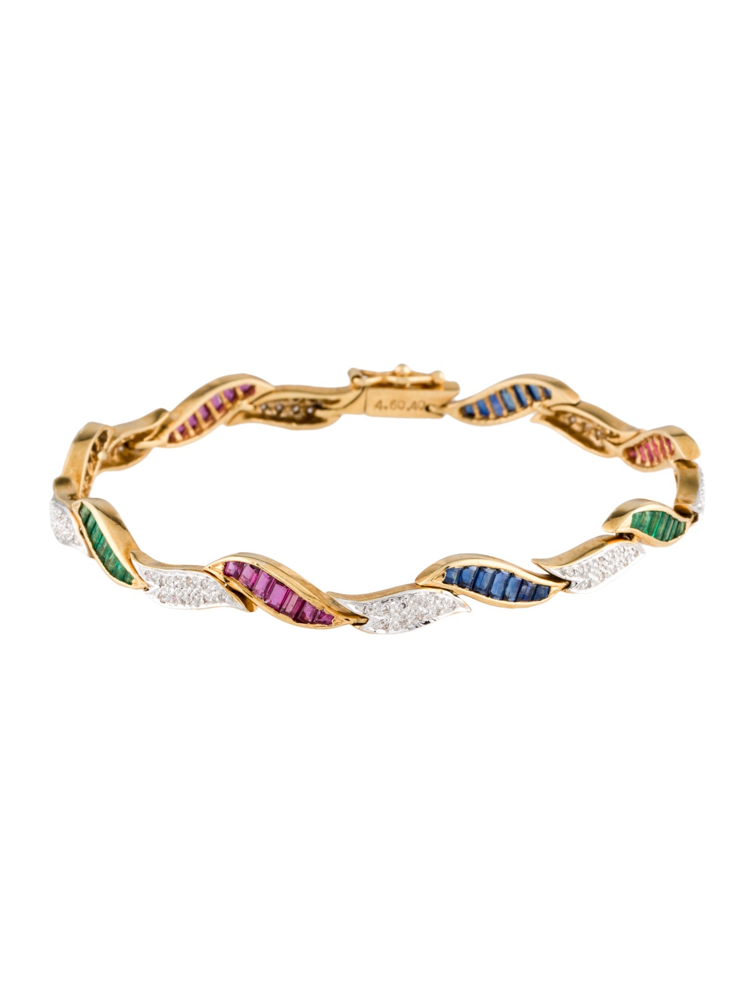 Bracelet 18K Ruby, Emerald, Sapphire & Diamond Link Bracelet