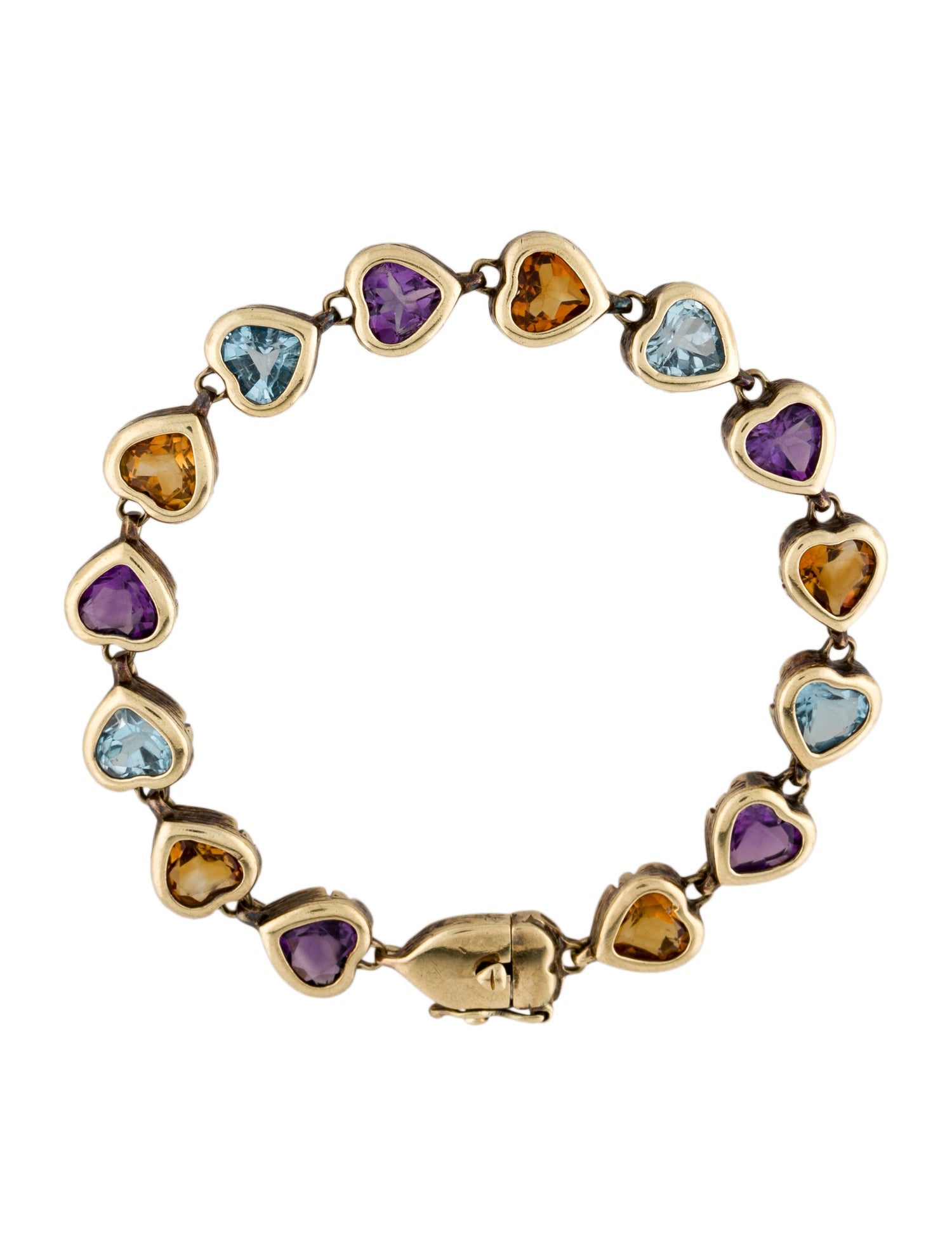 Bracelet 14K Multistone Heart Link Bracelet