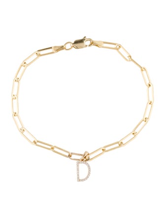 Bracelet 14K Diamond Initial ''D' Paperclip Chain Charm Bracelet