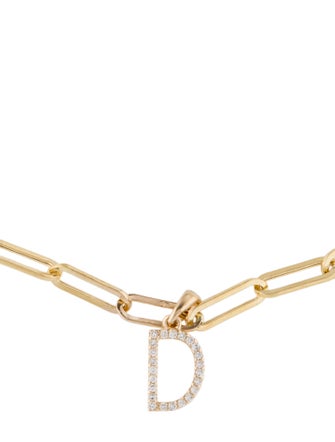 Bracelet 14K Diamond Initial ''D' Paperclip Chain Charm Bracelet