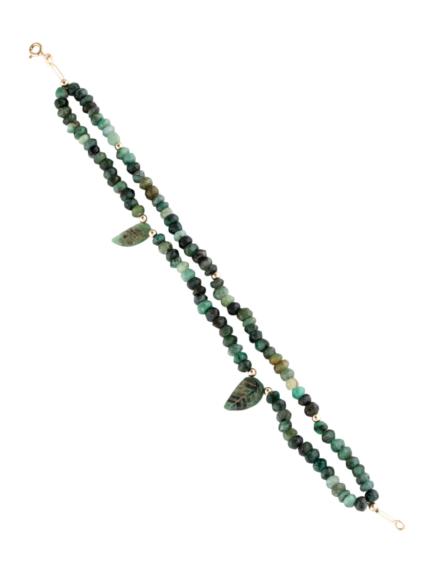 Bracelet 14K Emerald Leaf Multi Strand Bead Bracelet