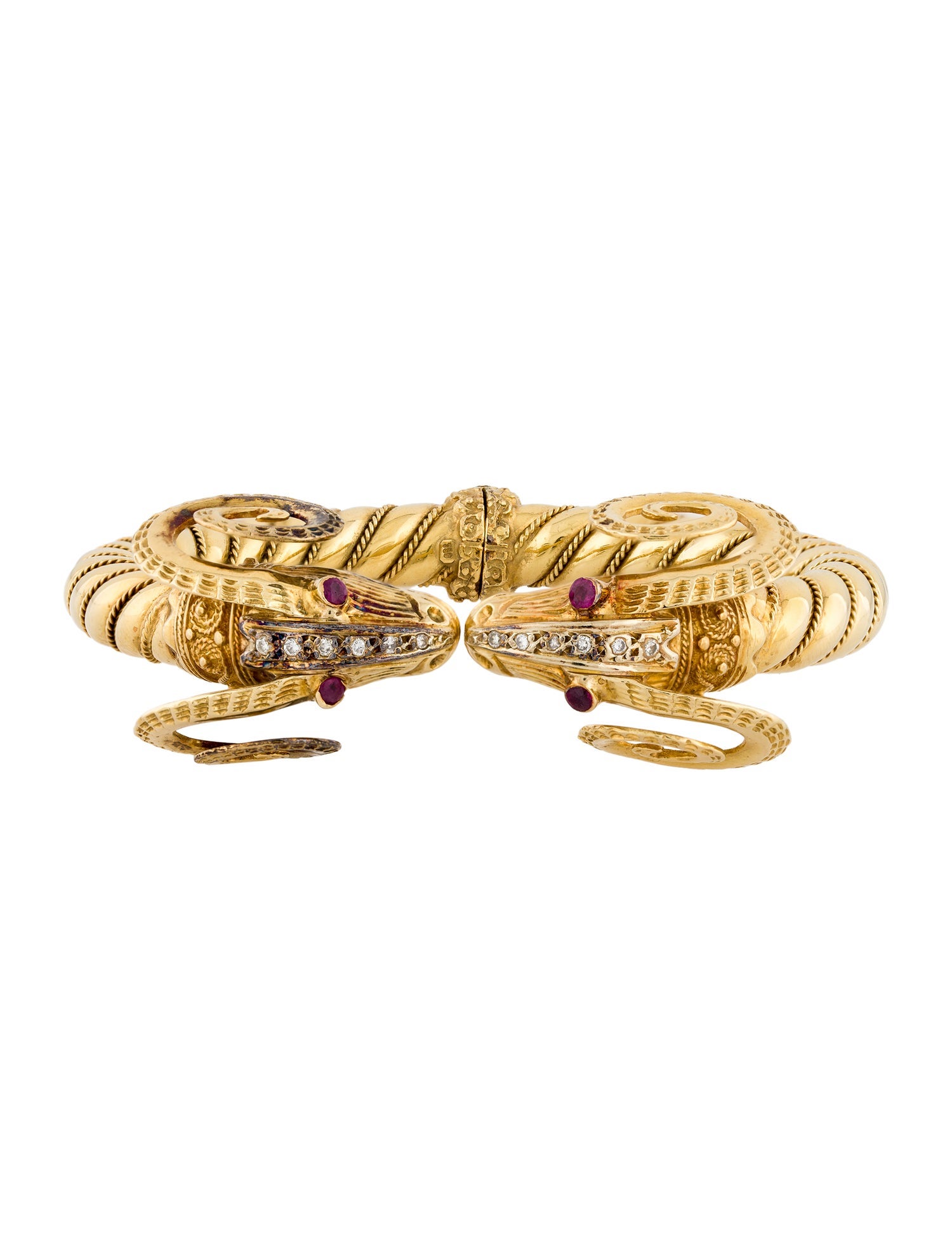 Bracelet 18K Ruby & Diamond Twin Ram's Head Bangle