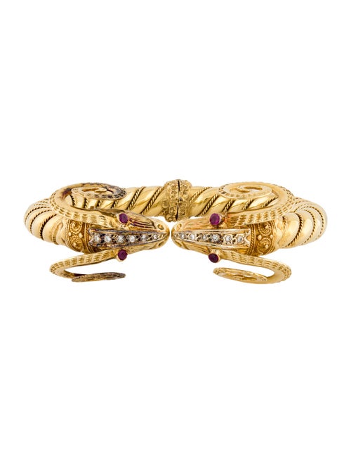 Bracelet 18K Ruby & Diamond Twin Ram's Head Bangle