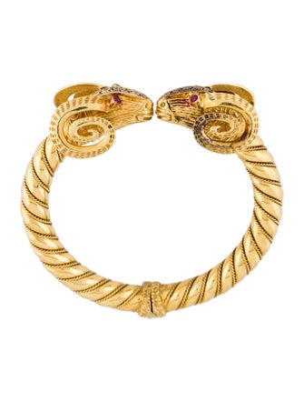 Bracelet 18K Ruby & Diamond Twin Ram's Head Bangle