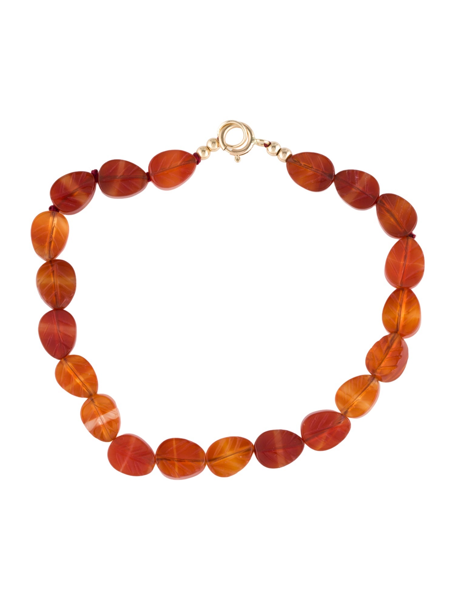 Bracelet 14K Carnelian Carved Leaf Bead Bracelet