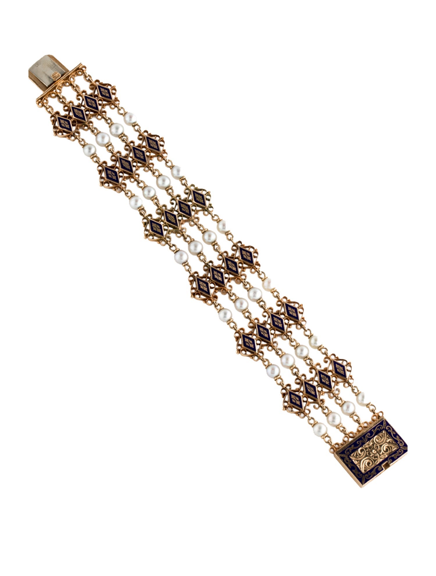 Bracelet Vintage 14K Pearl & Enamel Multistrand