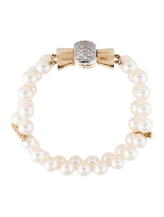 Bracelet 14K Pearl & 1.06ctw Diamond Double Strand Bracelet