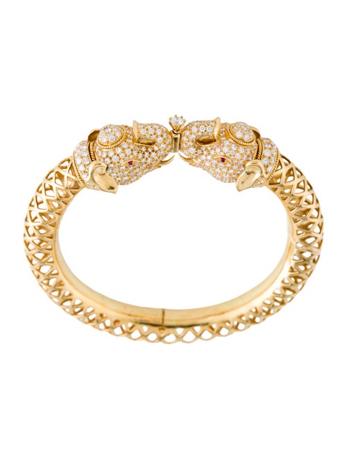 Bracelet 21K 4.82ctw Diamond & Ruby Elephant Bangle