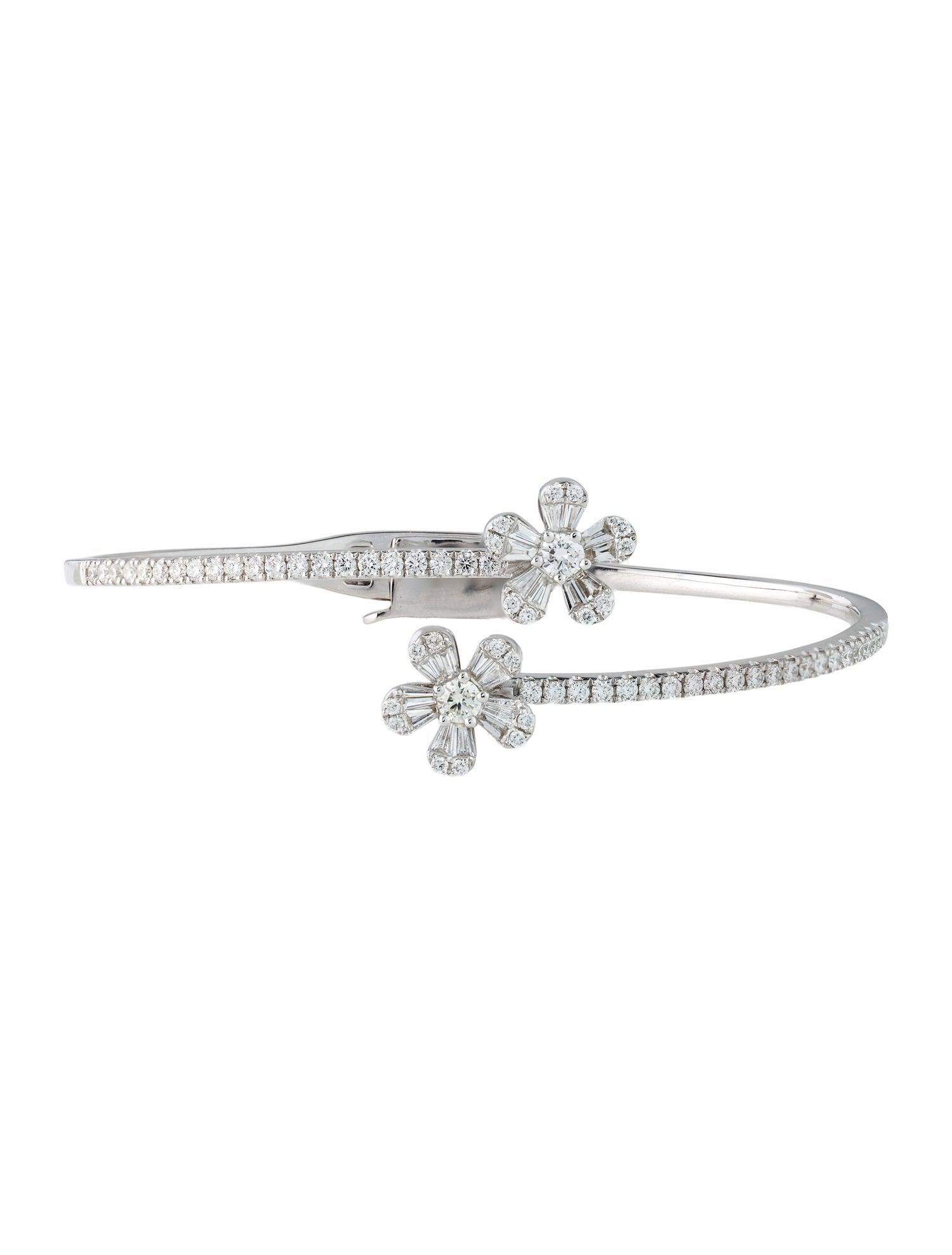 Bracelet 14K 1.45ctw Diamond Flower Bypass Bangle Bracelet