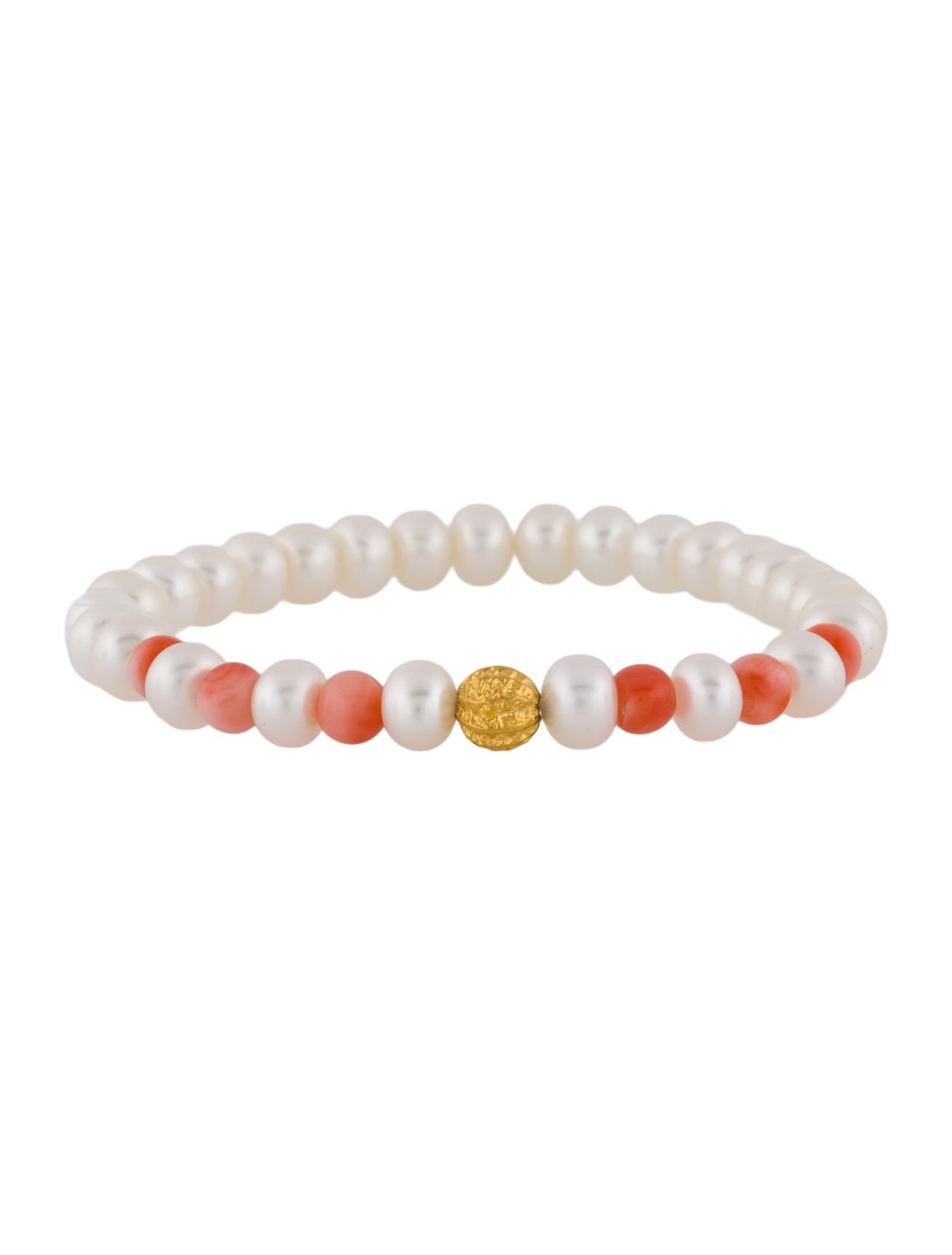 Bracelet  24K Cultured Pearl & Coral Beaded Bracelet