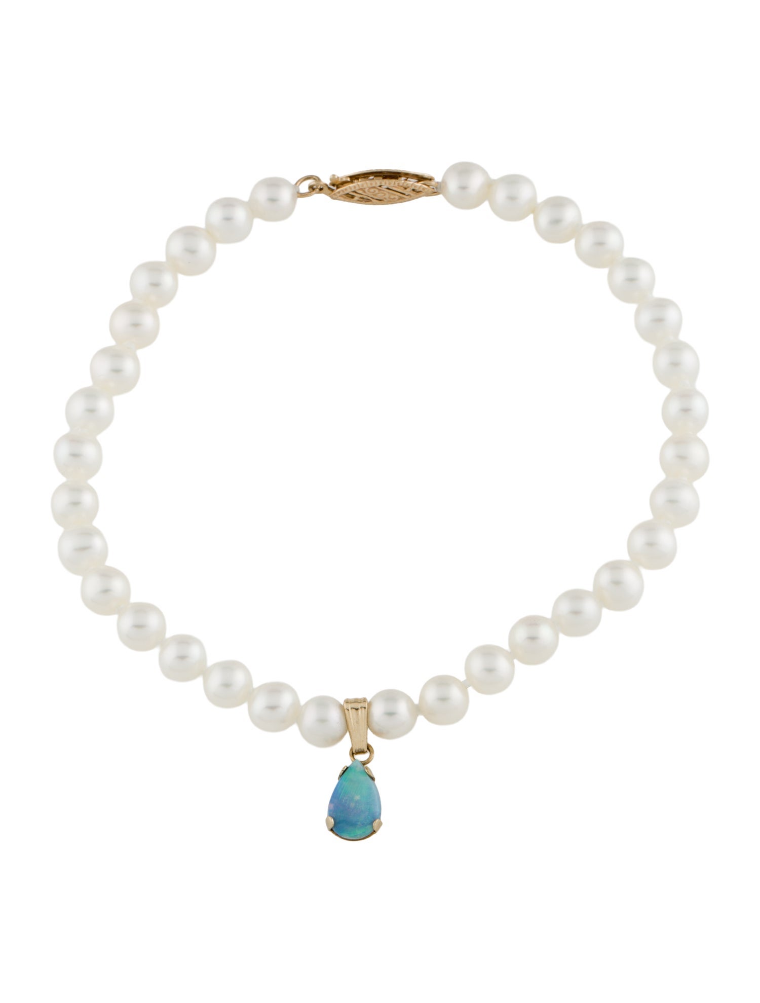 Bracelet 14K Pearl & Opal Bead Strand Charm Bracelet