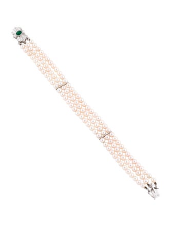 Bracelet 18K Pearl, Emerald & Diamond Multistrand Bracelet