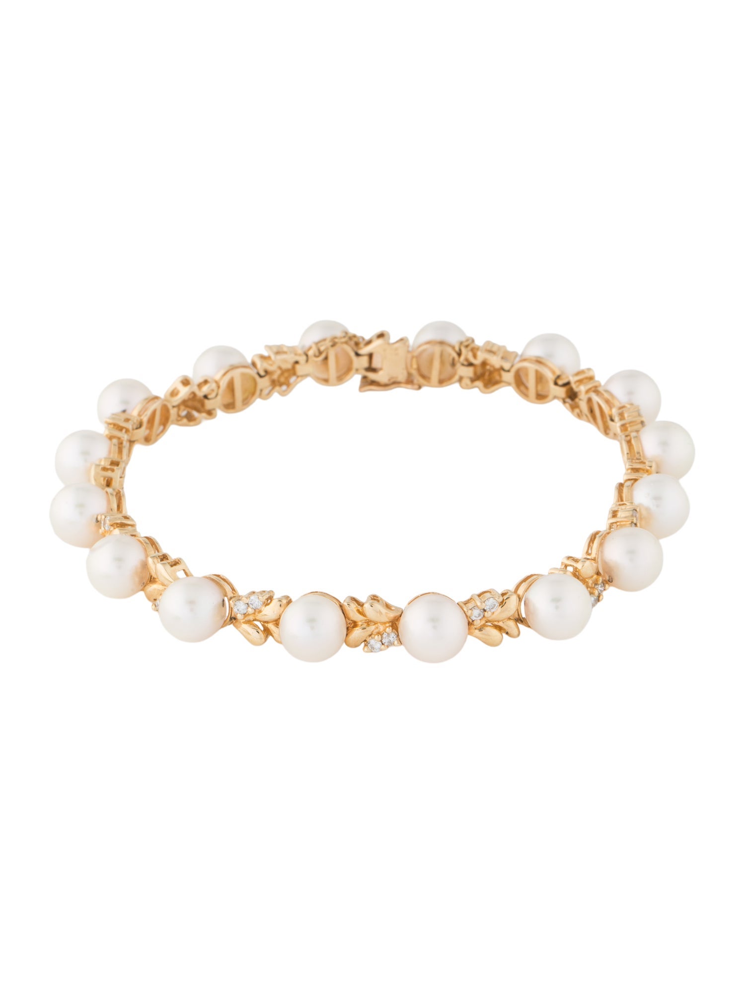 Bracelet 14K Pearl & Diamond Link Bracelet