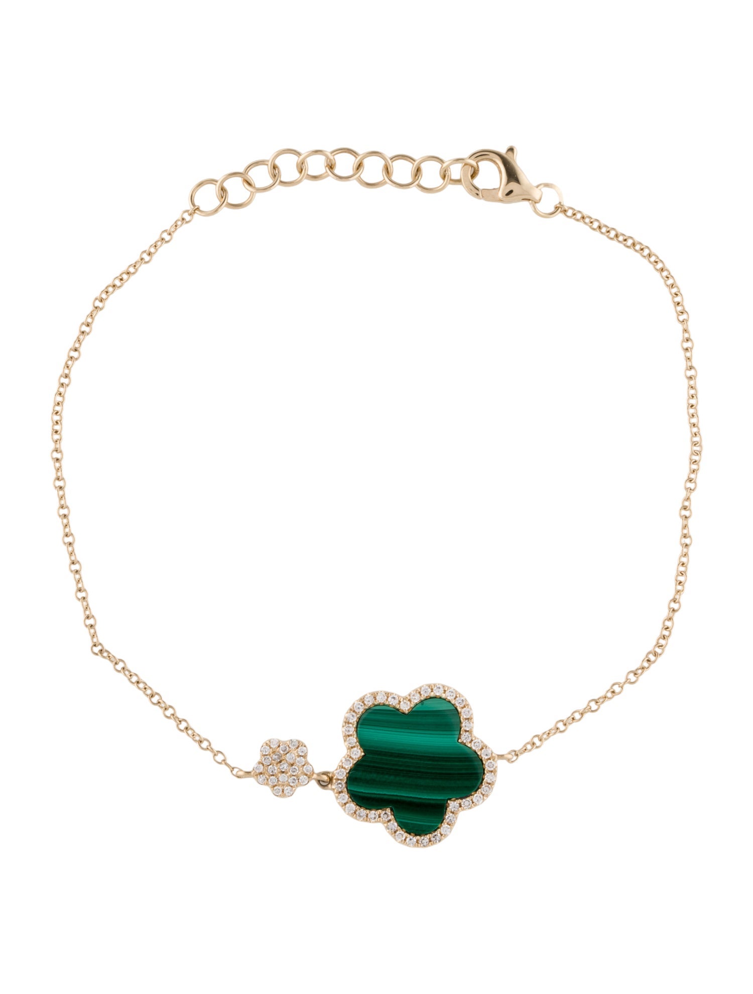 Bracelet 14K Malachite & Diamond Clover Station Bracelet