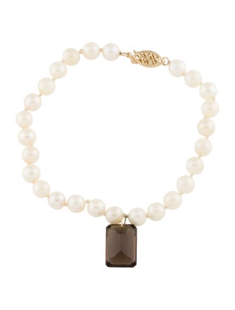 Bracelet 14K Pearl & Smoky Quartz Charm & Bead Strand Bracelet