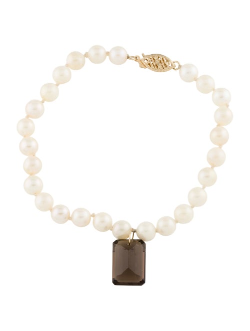 Bracelet 14K Pearl & Smoky Quartz Charm & Bead Strand Bracelet