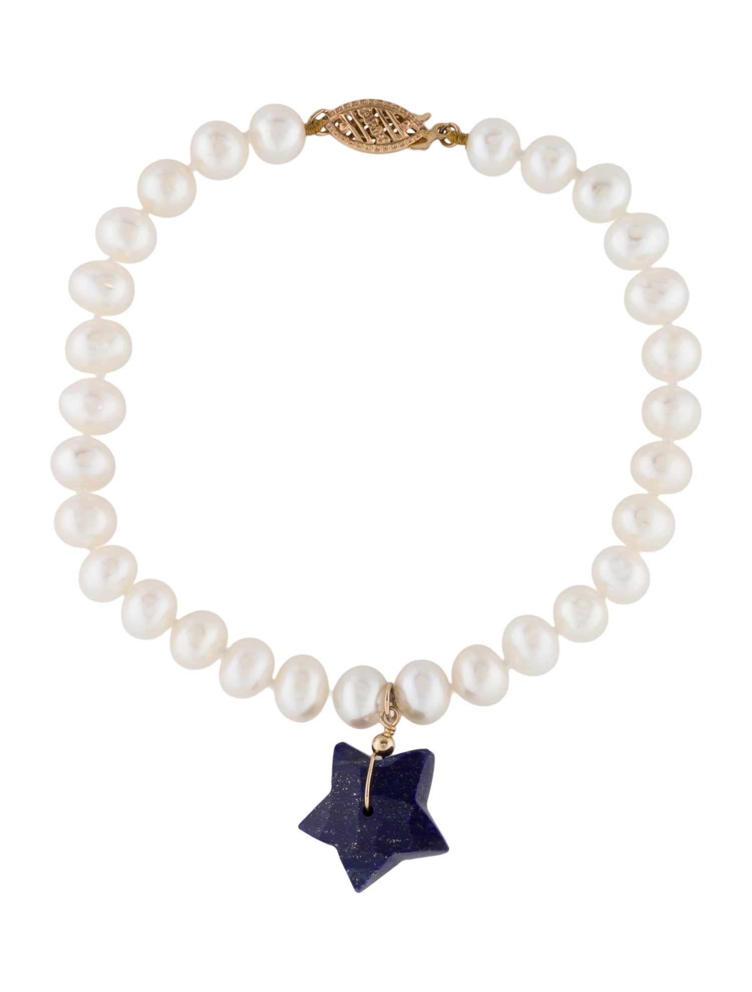 Bracelet 14K Pearl & Lapis Lazuli Star Charm Bracelet