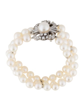 Bracelet 14K Pearl & Diamond Multistrand Bead Bracelet