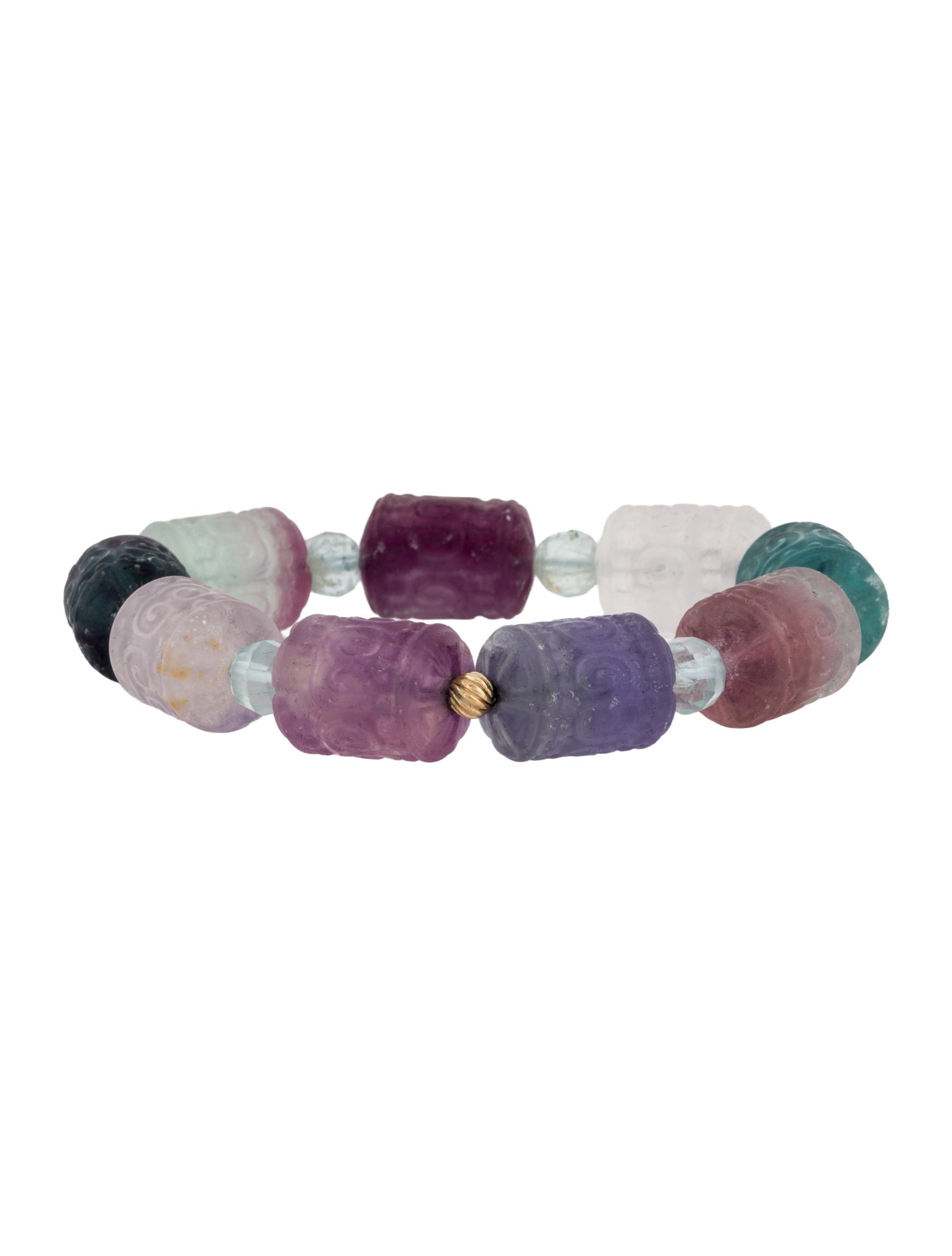 Bracelet 14K Fluorite & Aquamarine Carved Bead