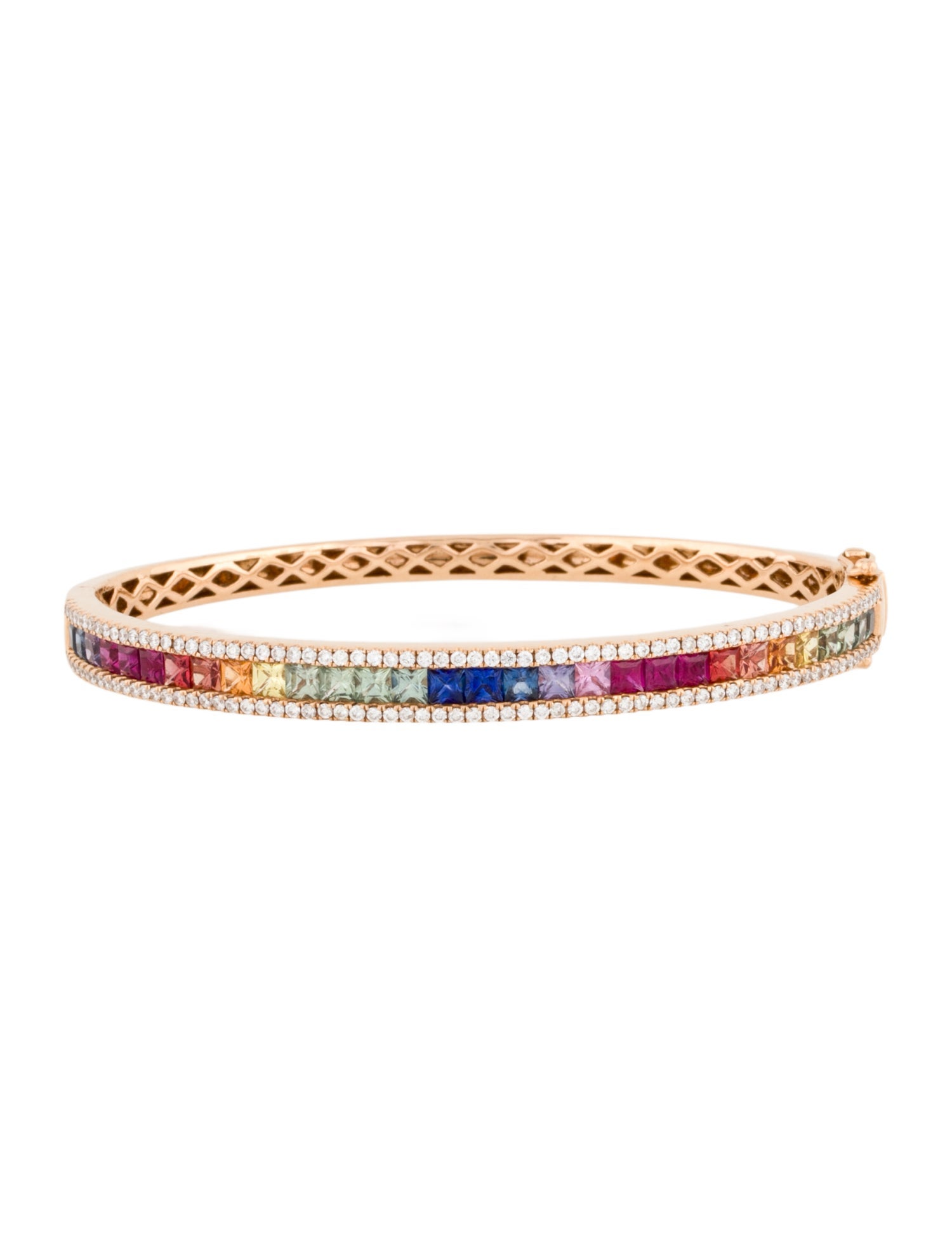 Bracelet 18K Ruby, Multicolor Sapphire & Diamond Hinged Bangle