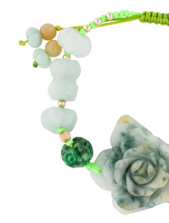 Bracelet 14K Dyed Jadeite & Cord Flower Bolo Bracelet