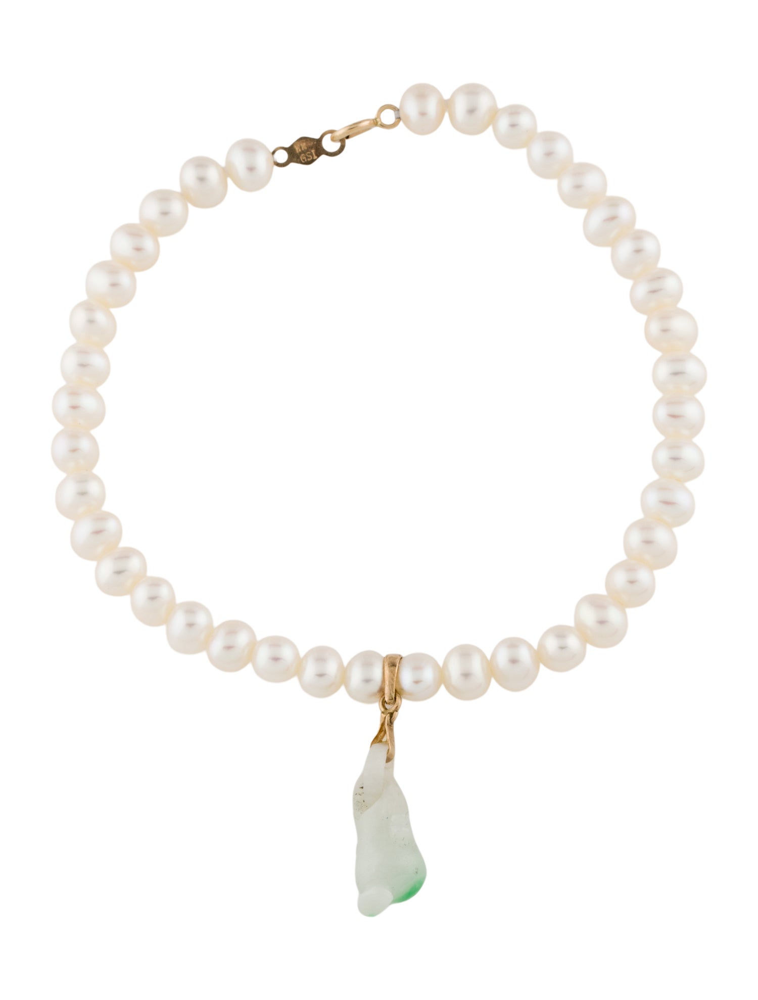 Bracelet 14K Pearl Strand & Jadeite Charm Bracelet