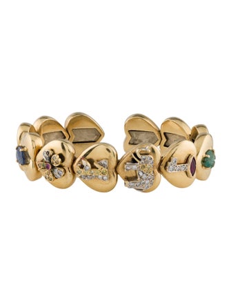 Bracelet 18K Zendrini Emerald, Sapphire, Ruby & Diamond Cuff