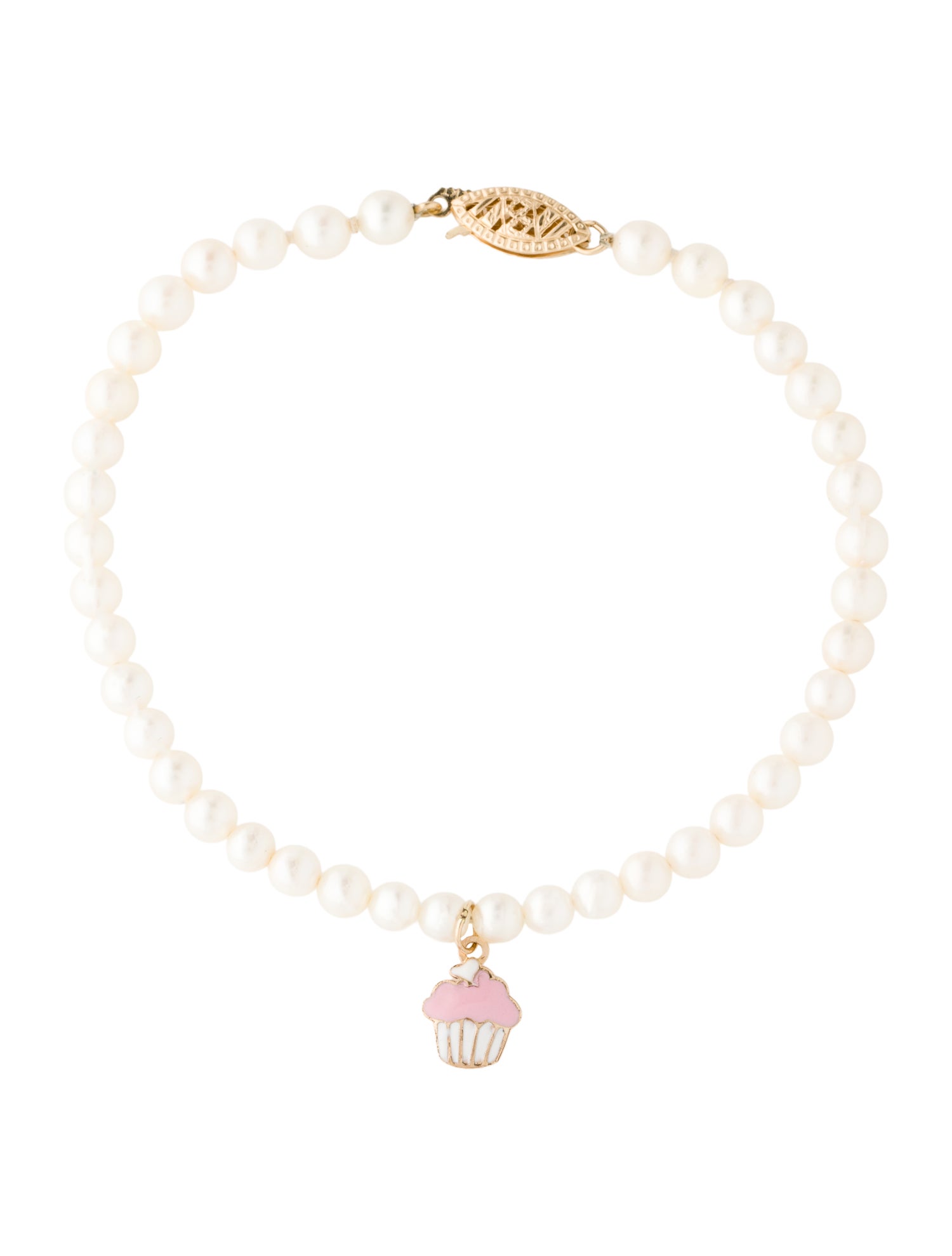 Bracelet 14K Pearl Enamel Cupcake Charm