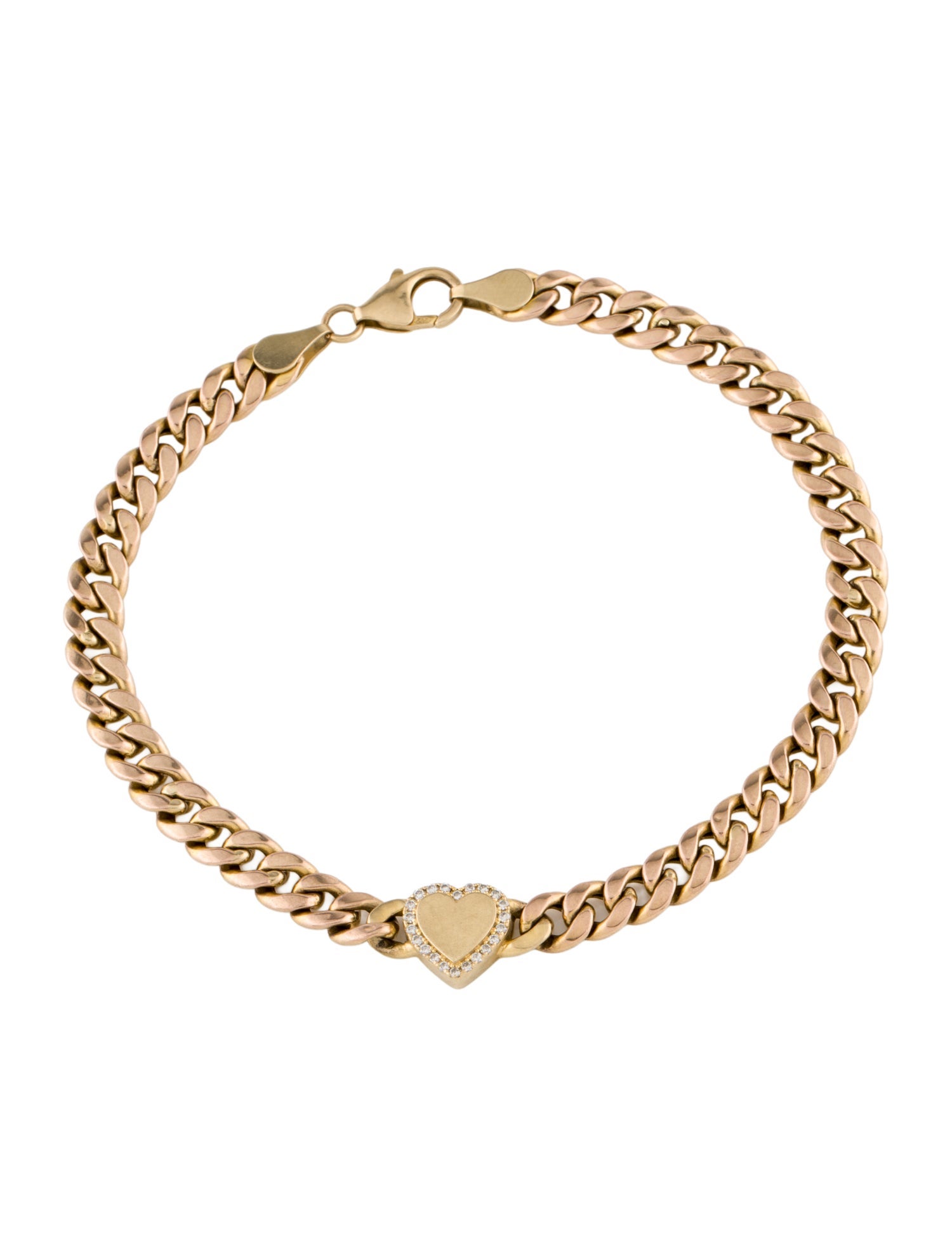 Bracelet 14K Diamond Heart Curb Link Ankle