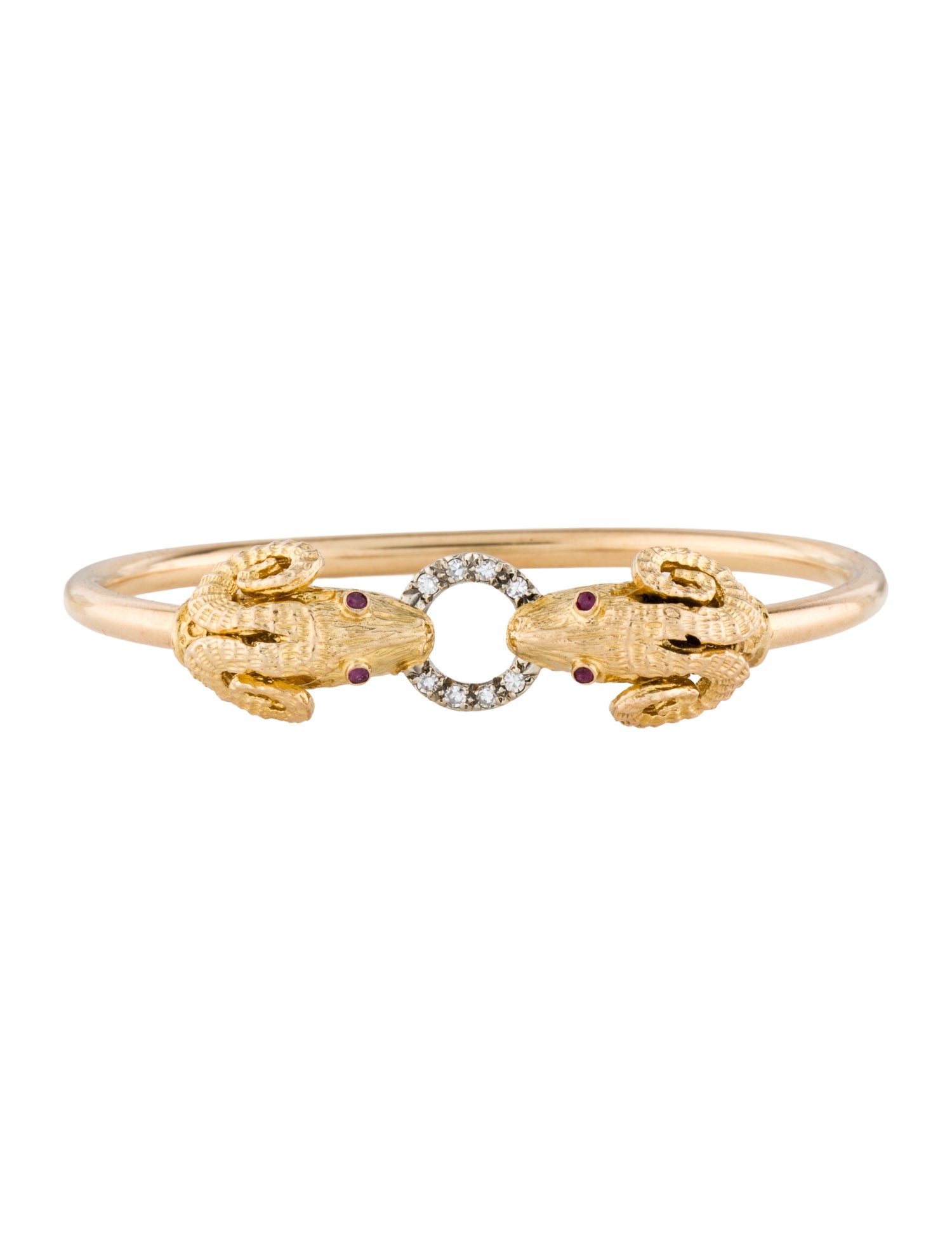 Bracelet Vintage 14K Ruby & Diamond Ram Head Bangle