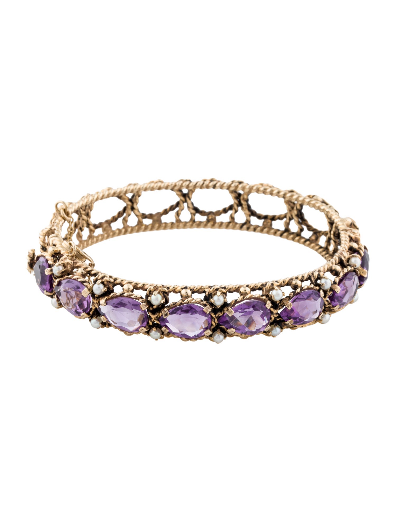 Bracelet 14K Pearl & Amethyst Hinged Bangle Bracelet