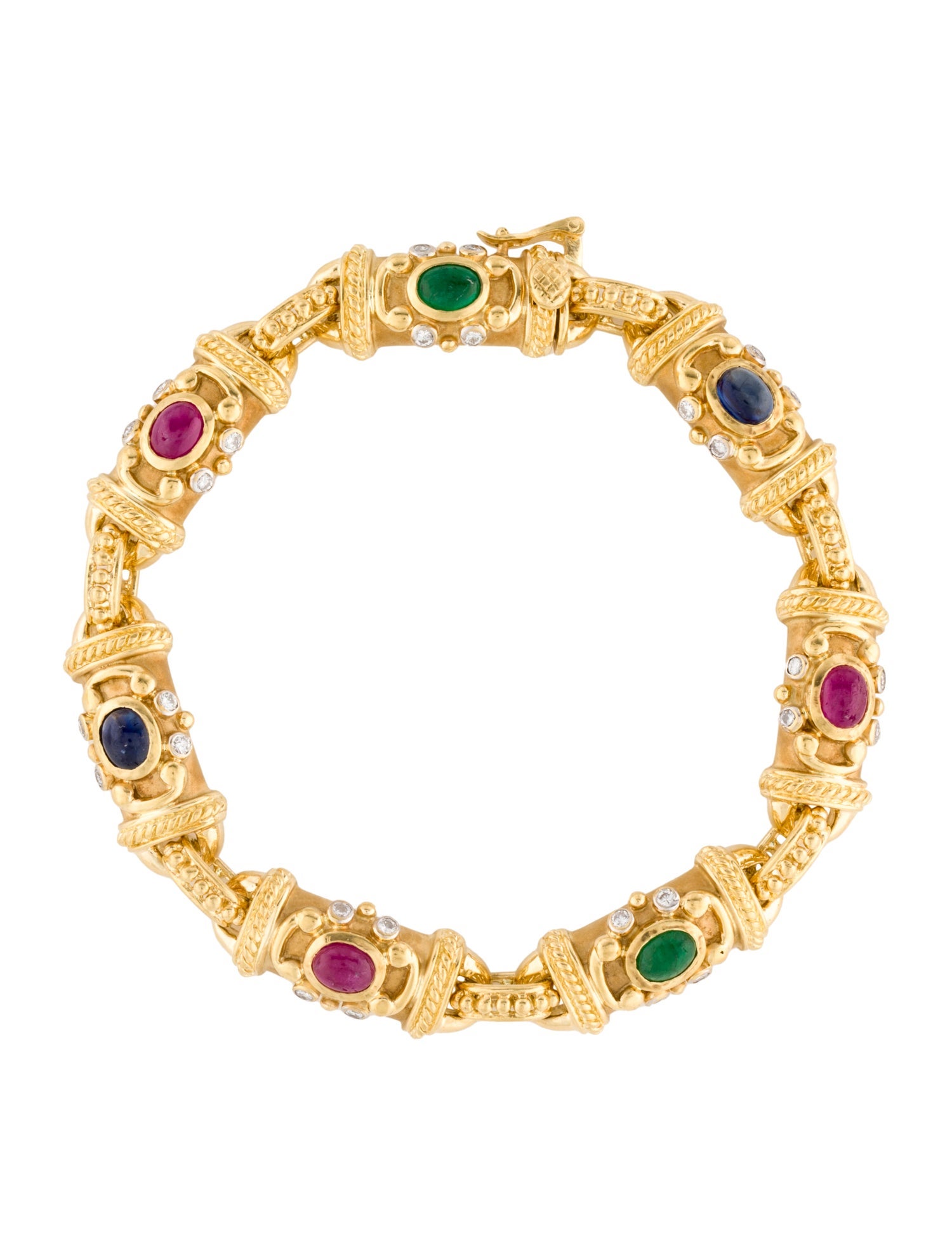 Bracelet 18K 1.60ct Ruby, Sapphire, Emerald & Diamond Link Bracelet
