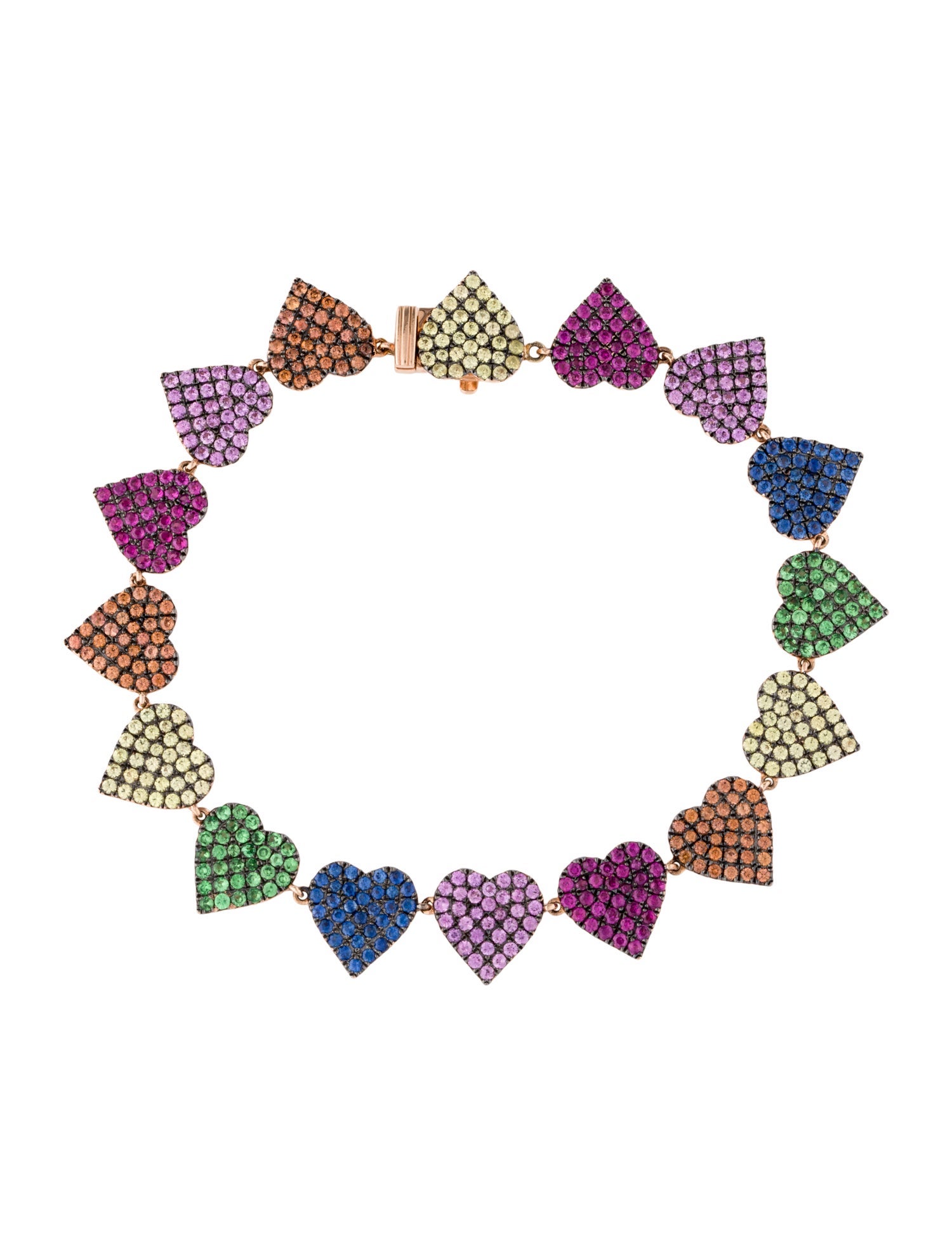 Bracelet 14K 2.72ctw Sapphire, Ruby & Tsavorite Garnet Heart Link Bracelet