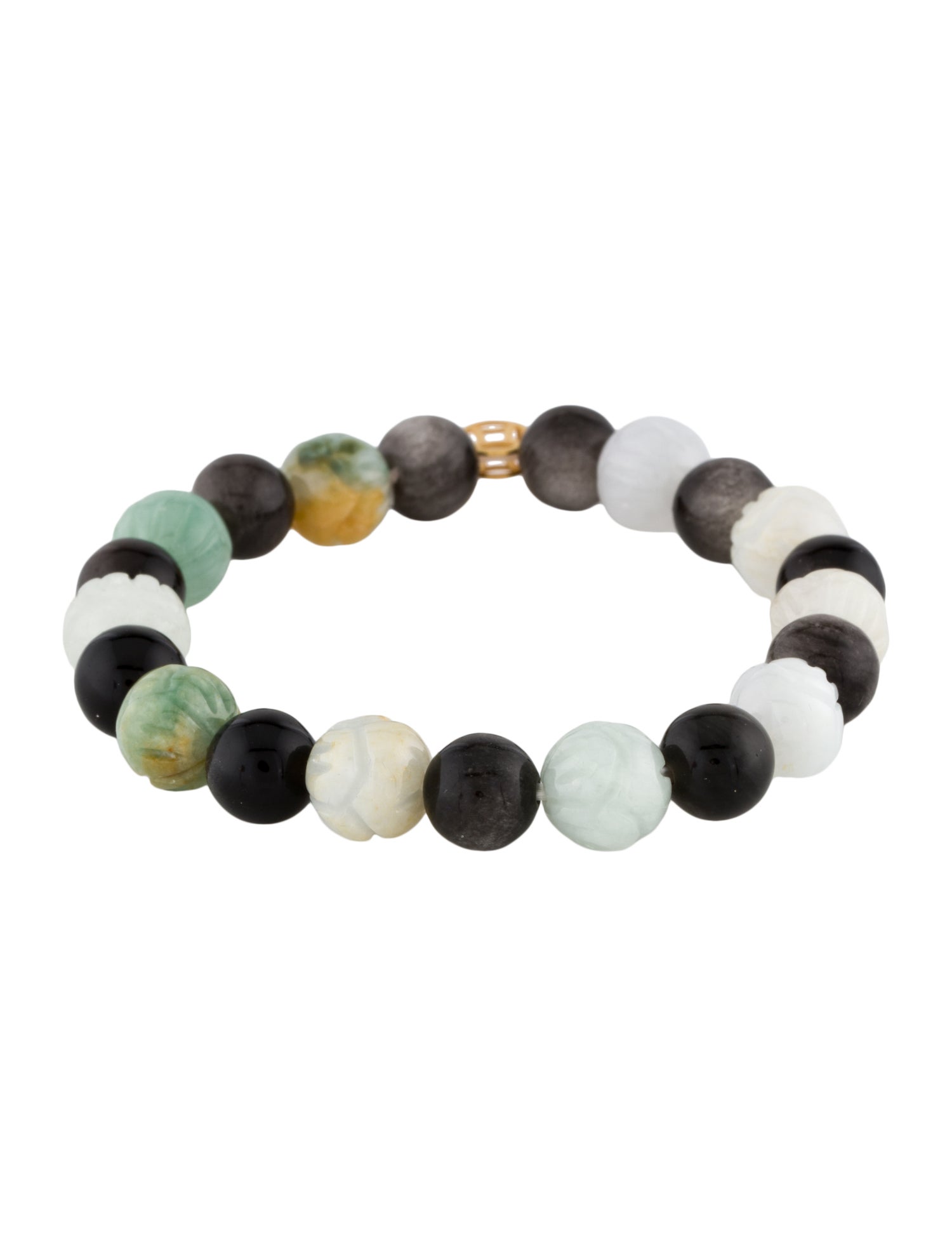 Bracelet 18K Jadeite & Obsidian Stretch