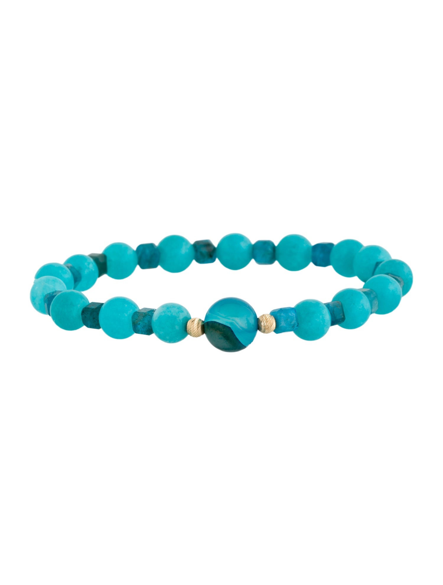 Bracelet 14K Dyed Agate, Dyed Quartzite & Apatite Bead Strand